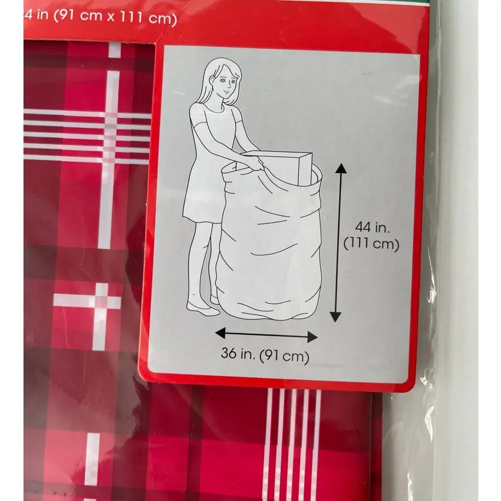Christmas House Giant Gift Sack Bag 1 bag Plaid Red & White NEW